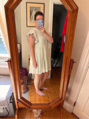 Who What Wear Cream Tiered Mini Dress with Ruffle Trim